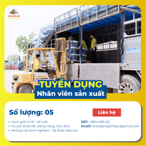 Banner tuyển dụng Nhân viên Sản xuất, có hình ảnh hoạt động tại kho hàng/nhà máy